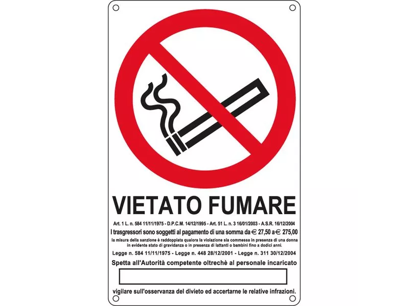 Cartello di Divieto in Alluminio Vietato Fumare con Legge - LxH 270x430 mm Cartello di Divieto in Alluminio Vietato Fumare con Legge - LxH 270x430 mm