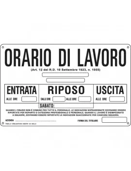 Cartello di Comunicazione - Orario di Lavoro - 300x200 mm - 3301 (Bianco)