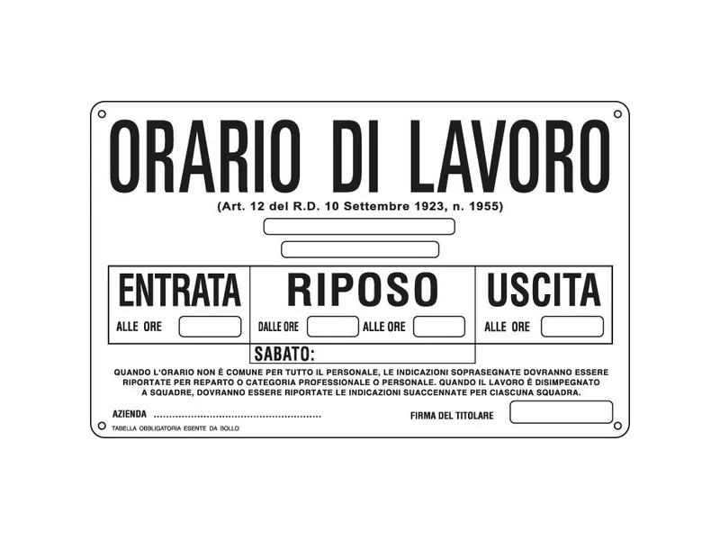 Cartello per la Comunicazione - Orario Lavoro - 300x200 mm