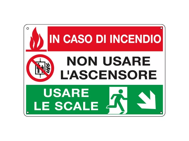Cartello Segnaletico Avvertimento - In Caso di Incendio - 300x200 mm