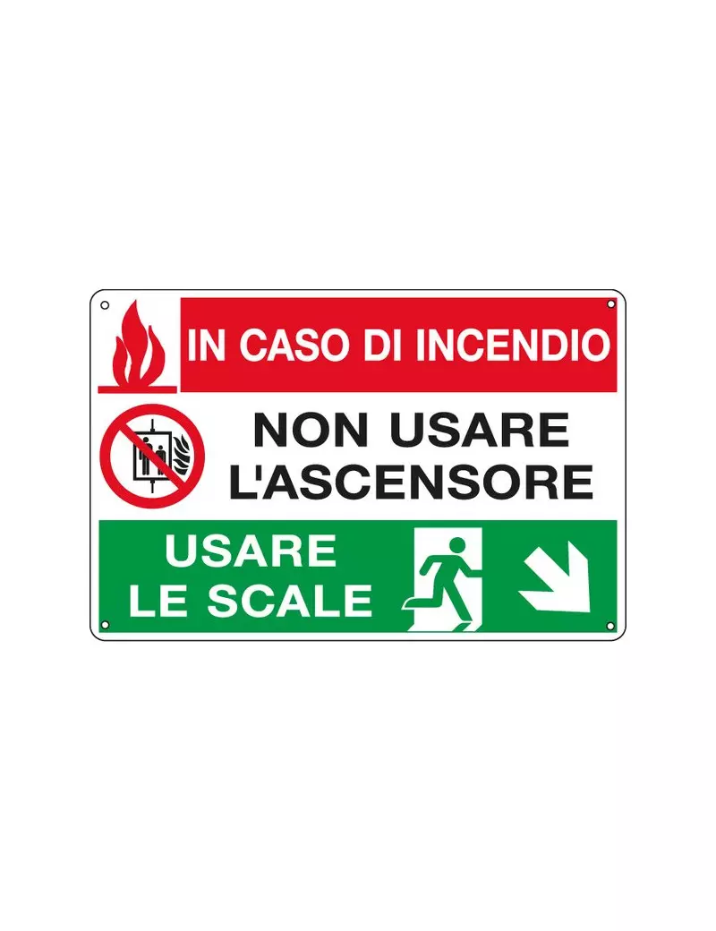 Cartello Segnaletico Avvertimento - In Caso di Incendio - 300x200 mm