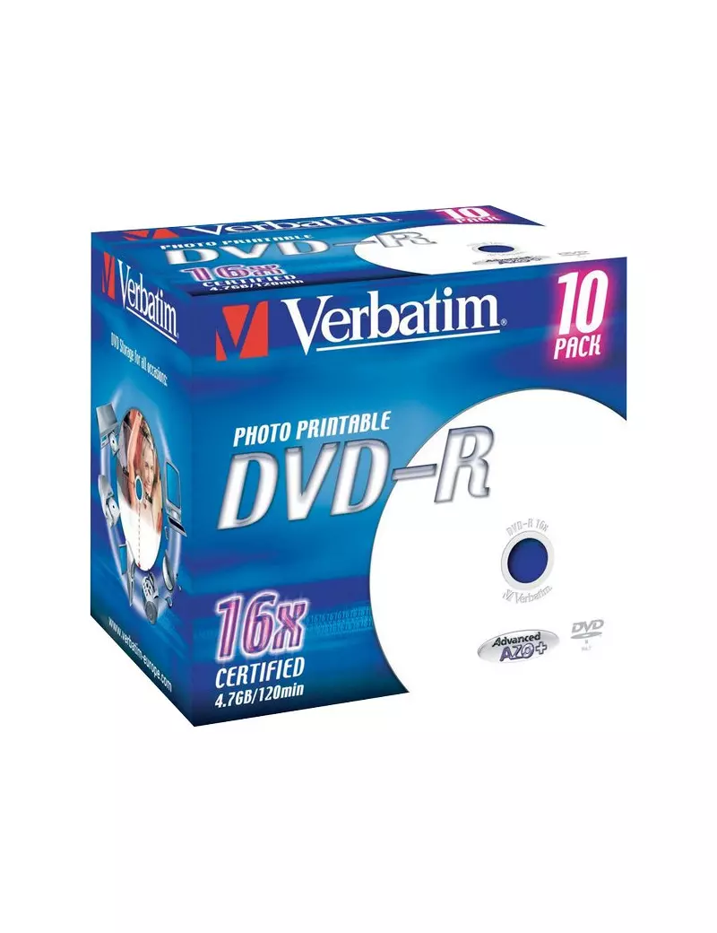 DVD Verbatim - DVD-R - 4,7GB - 16x - Printable - Jewel Case DVD Verbatim - DVD-R - 4,7GB - 16x - Printable - Jewel Case