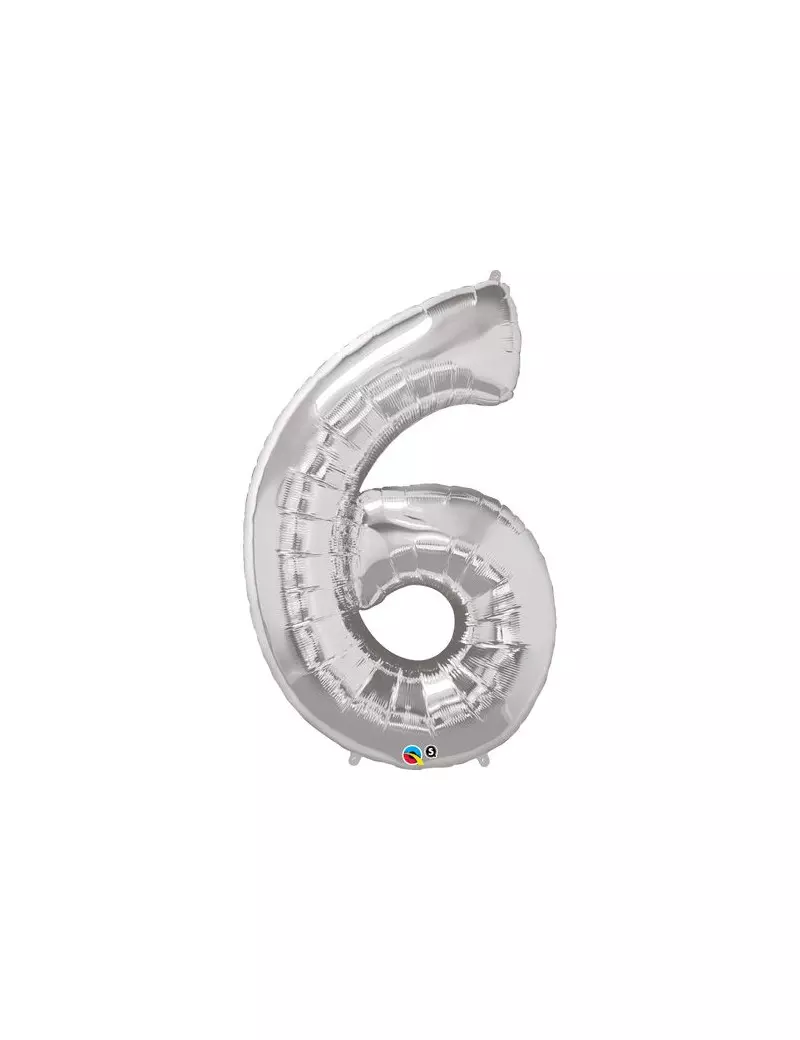 Palloncino in Mylar - Numero 6 - Argento Palloncino in Mylar - Numero 6 - Argento
