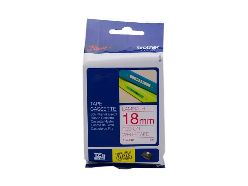Nastro Originale Brother TZe-242 - 18 mm x 8 m (Rosso/Bianco Laminato) Nastro Originale Brother TZe-242 - 18 mm x 8 m (Rosso/Bianco Laminato)
