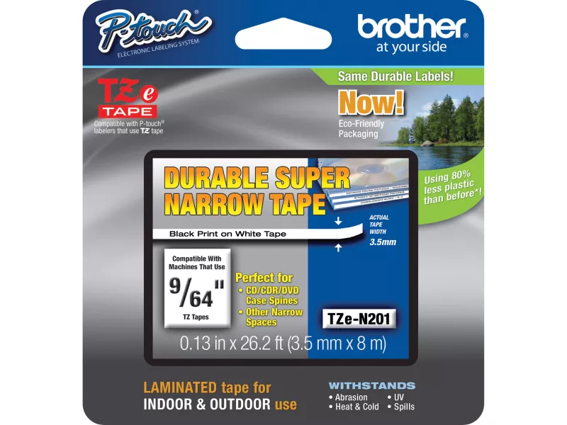 Nastro Originale Brother TZe-N201 - 3,5 mm - Nero/Bianco