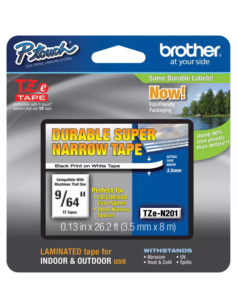 Nastro Originale Brother TZe-N201 - 3,5 mm - Nero/Bianco