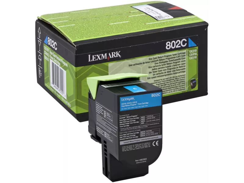 Toner Originale Lexmark 802C 80C20C0 (Ciano 1000 pagine)