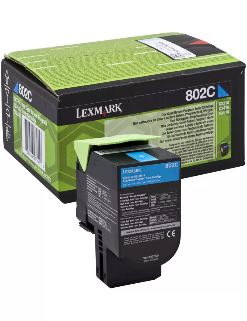 Toner Originale Lexmark 802C 80C20C0 (Ciano 1000 pagine)