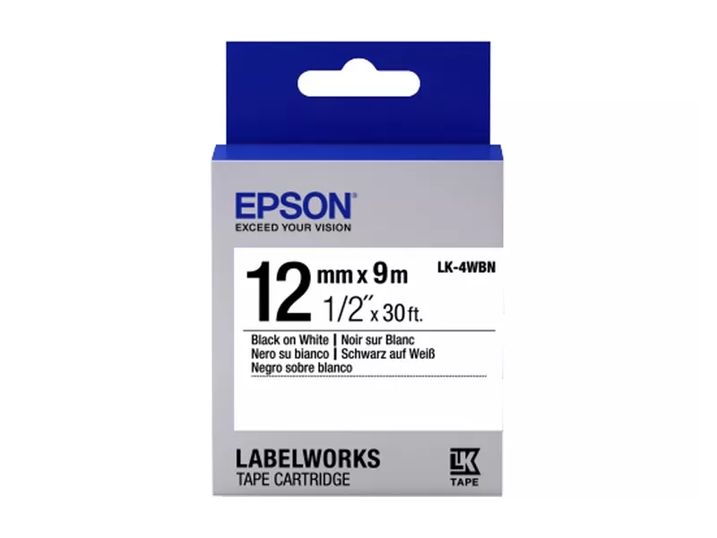 Nastro Originale Epson S654021 LK-4WBN - 12 mm x 9 m - Laminato Nero su Bianco