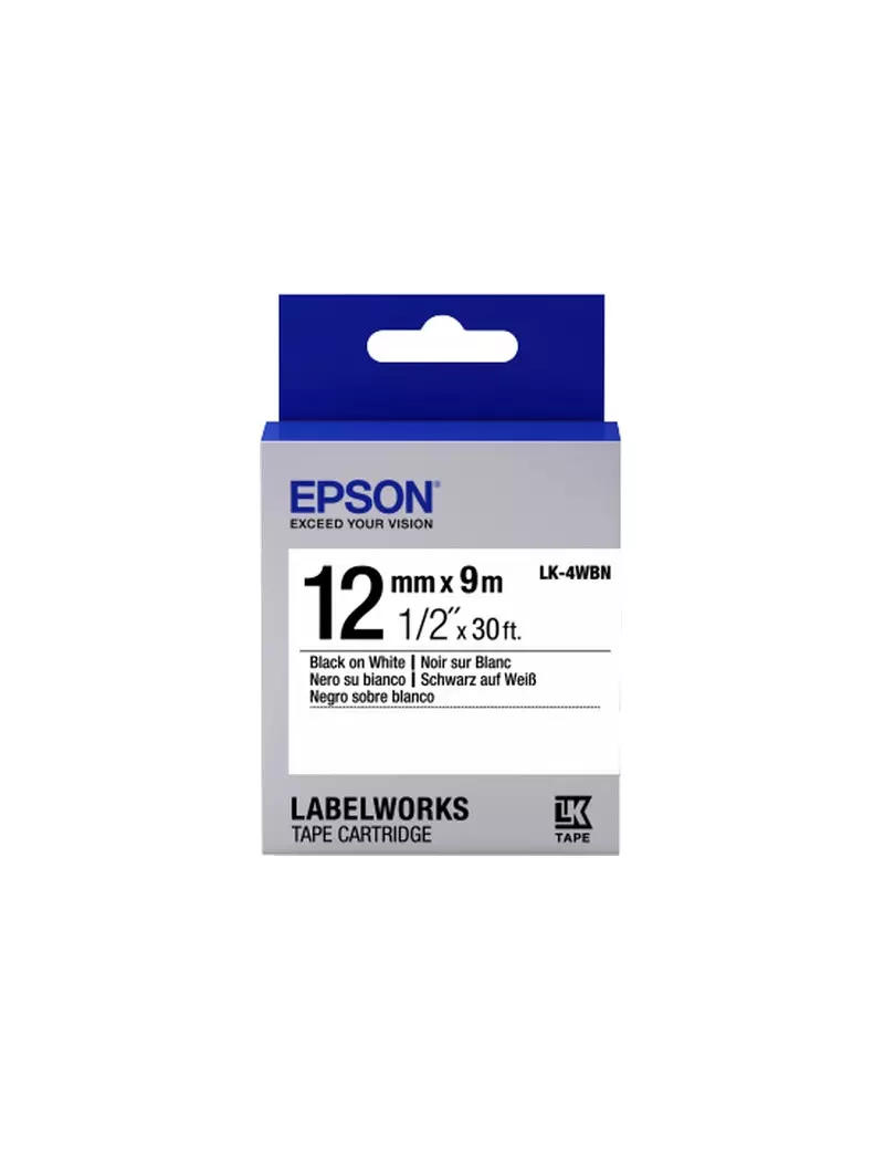 Nastro Originale Epson S654021 LK-4WBN - 12 mm x 9 m - Laminato Nero su Bianco