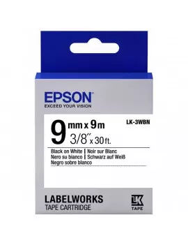 Nastro Originale Epson S653003 LK-3WBN - 9 mm x 9 m - Laminato Nero su Bianco