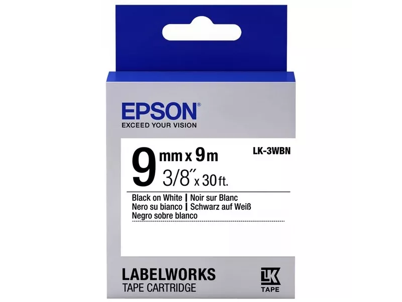 Nastro Originale Epson S653003 LK-3WBN - 9 mm x 9 m - Laminato Nero su Bianco