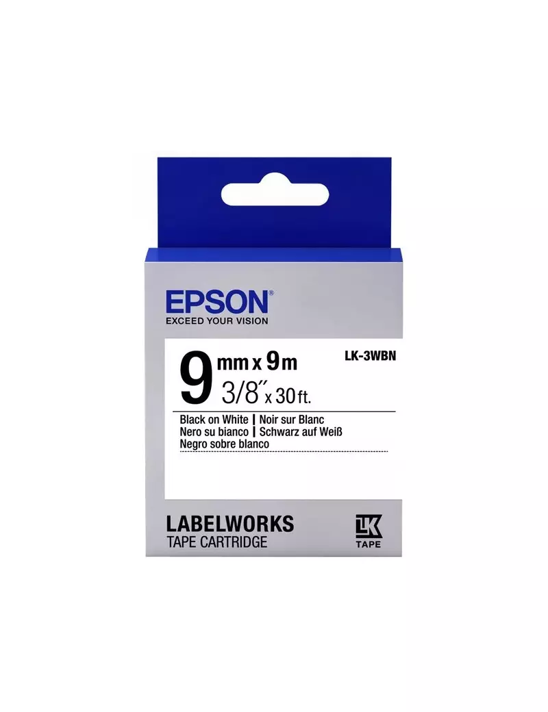 Nastro Originale Epson S653003 LK-3WBN - 9 mm x 9 m - Laminato Nero su Bianco Nastro Originale Epson S653003 LK-3WBN - 9 mm x 9 m - Laminato Nero su Bianco