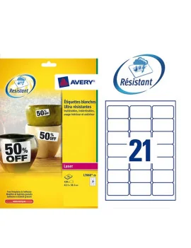 Etichette in Poliestere Avery - Laser - 63,5x38,1 mm - Angoli Arrotondati - Bianco (Conf. 20)