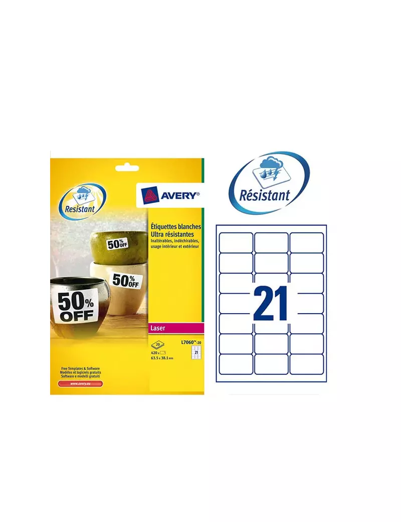 Etichette in Poliestere Avery - Laser - 63,5x38,1 mm - Angoli Arrotondati - Bianco (Conf. 20) Etichette in Poliestere Avery - Laser - 63,5x38,1 mm - Angoli Arrotondati - Bianco (Conf. 20)