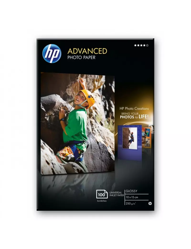 Carta Fotografica HP Advanced Hewlett Packard - Lucida senza Bordi - 10x15 cm - 250 g (Conf. 100)