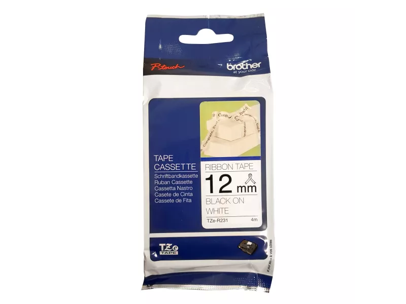 Nastro Originale Brother TZe-R231 - Nero su Bianco Laminato Nastro Originale Brother TZe-R231 - Nero su Bianco Laminato