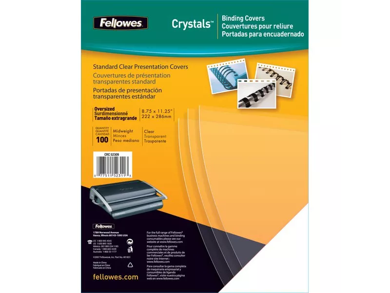 Copertina in PVC per Rilegatura Fellowes - A3 - 180 my - Trasparente (Conf. 100) Copertina in PVC per Rilegatura Fellowes - A3 - 180 my - Trasparente (Conf. 100)