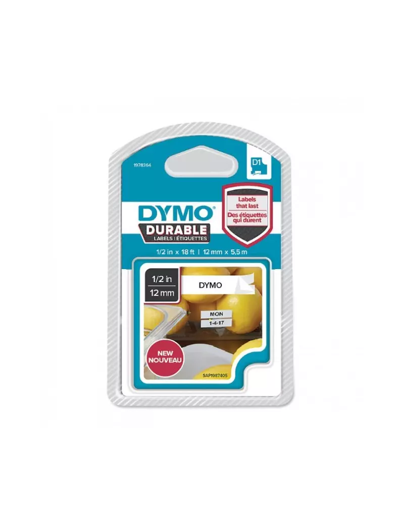 Etichette Dymo D1 Durable Dymo - 12 mm x 5,5 m - Nero/Bianco