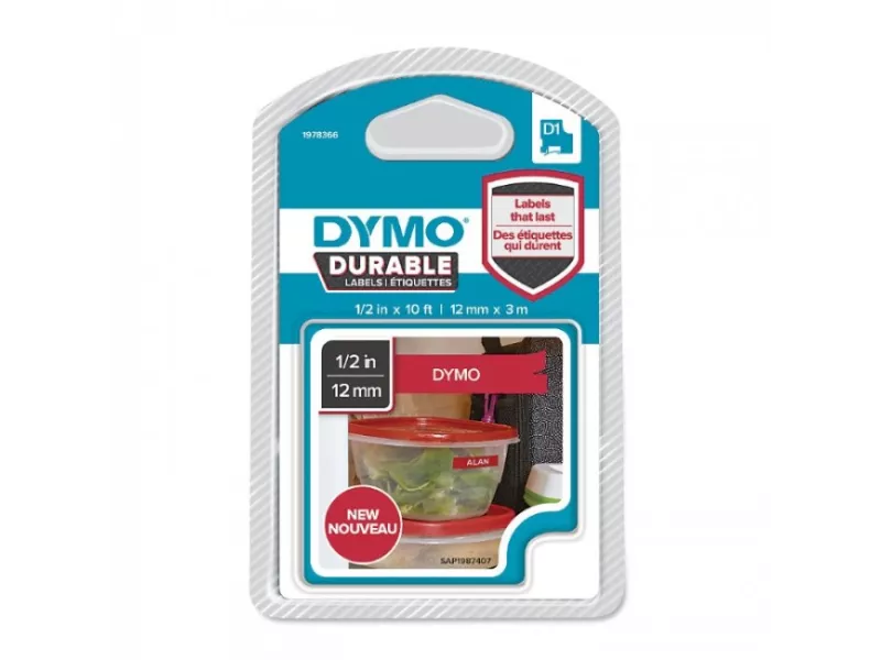 Etichette Dymo D1 Durable Dymo - 12 mm x 3 m - Bianco/Rosso Etichette Dymo D1 Durable Dymo - 12 mm x 3 m - Bianco/Rosso