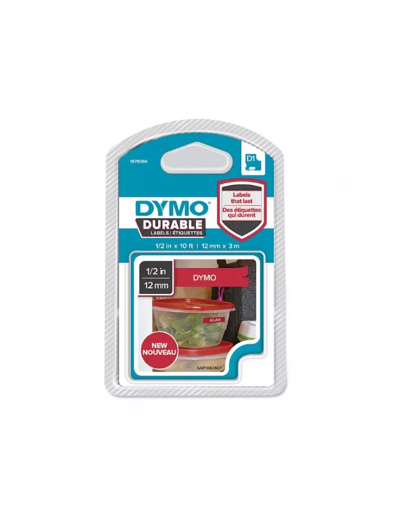 Etichette Dymo D1 Durable Dymo - 12 mm x 3 m - Bianco/Rosso