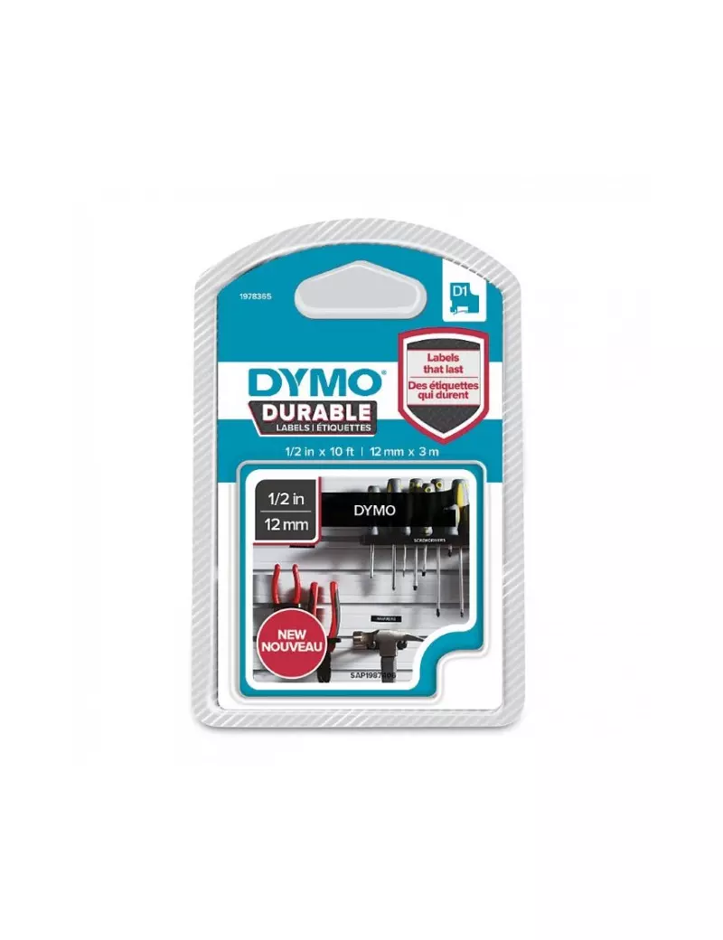 Etichette Dymo D1 Durable Dymo - 12 mm x 3 m - Bianco su Nero
