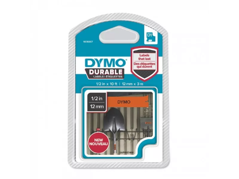 Etichette Dymo D1 Durable - 12 mm x 3 m - Nero su Arancione