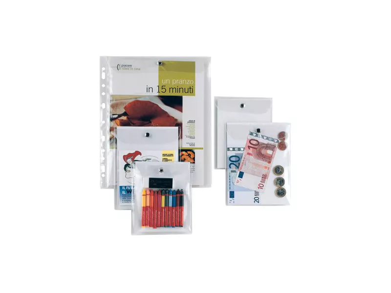 Busta con Bottone in Metallo Press 6E Sei Rota - 15x21 cm - 441521 (Trasparente)