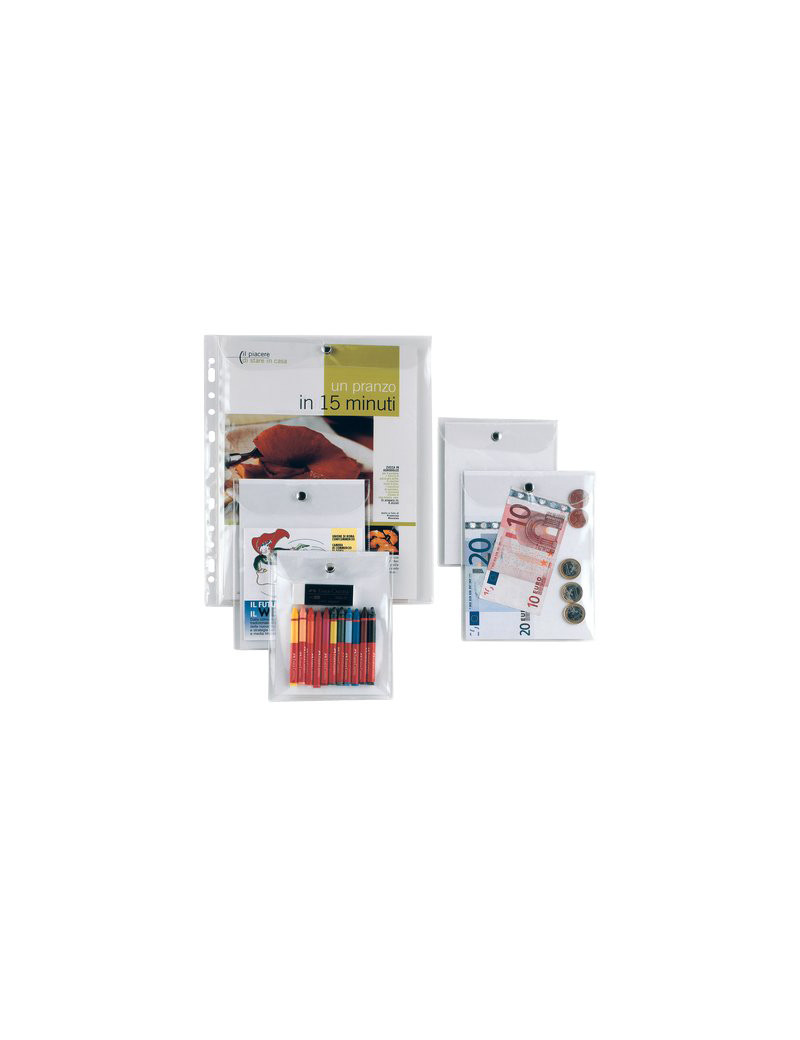 Busta con Bottone in Metallo Press 2E Sei Rota - 9,5x12 cm - 440912 (Trasparente) Busta con Bottone in Metallo Press 2E Sei Rota - 9,5x12 cm - 440912 (Trasparente)