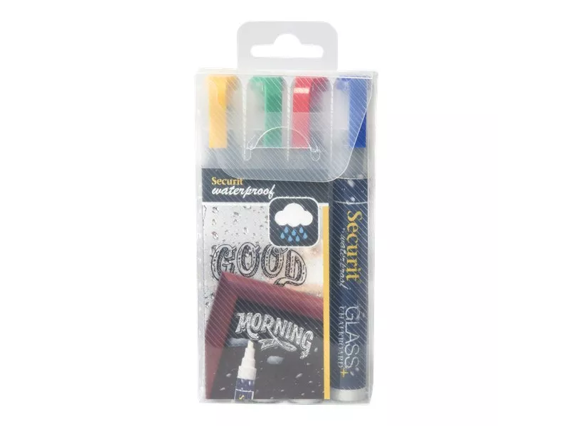 Pennarelli a Gesso Liquido Waterproof Securit - 2-6 mm - Blu, Rosso, Verde, Giallo Pennarelli a Gesso Liquido Waterproof Securit - 2-6 mm - Blu, Rosso, Verde, Giallo