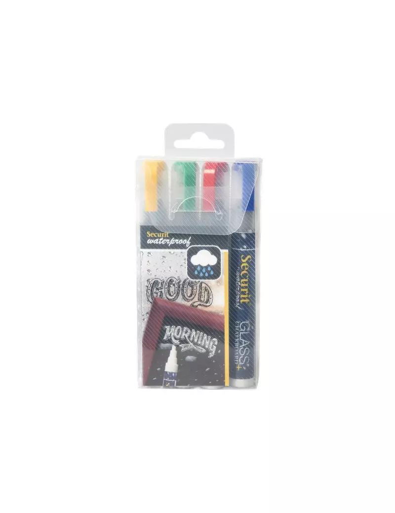 Pennarelli a Gesso Liquido Waterproof Securit - 2-6 mm - Blu, Rosso, Verde, Giallo Pennarelli a Gesso Liquido Waterproof Securit - 2-6 mm - Blu, Rosso, Verde, Giallo