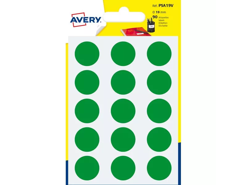 Etichette Rotonde in Bustina Avery - 19 mm - Verde (Conf. 6)
