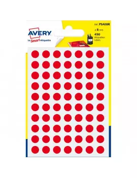 Etichette Rotonde in Bustina Avery - Ø 8 mm - Rosso (Conf. 6)