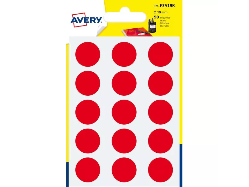 Etichette Rotonde in Bustina Avery - 19 mm - Rosso (Conf. 6)