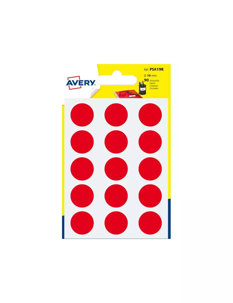 Etichette Rotonde in Bustina Avery - 19 mm - Rosso (Conf. 6)