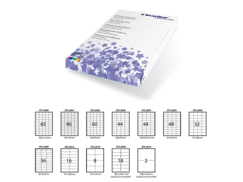 Etichette Adesive Starline - 99,1x38,1 mm - Angoli Arrotondati - Bianco Etichette Adesive Starline - 99,1x38,1 mm - Angoli Arrotondati - Bianco