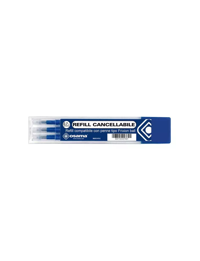 Refill per Penna a Sfera Cancellabile Osama - 0,7 mm - Blu (Conf. 3)