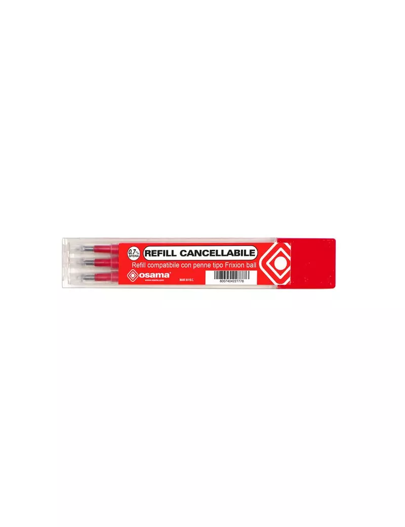 Refill per Penna a Sfera Cancellabile Osama - 0,7 mm - Rosso (Conf. 3)