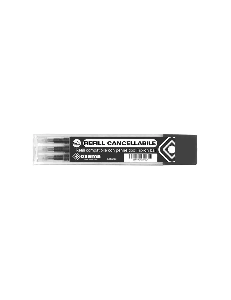 Refill per Penna a Sfera Cancellabile Osama - 0,7 mm - Nero (Conf. 3) Refill per Penna a Sfera Cancellabile Osama - 0,7 mm - Nero (Conf. 3)