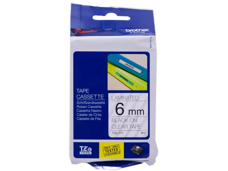 Nastro Originale Brother TZe-S111 - 6 mm x 8 m - Nero su Trasparente Nastro Originale Brother TZe-S111 - 6 mm x 8 m - Nero su Trasparente