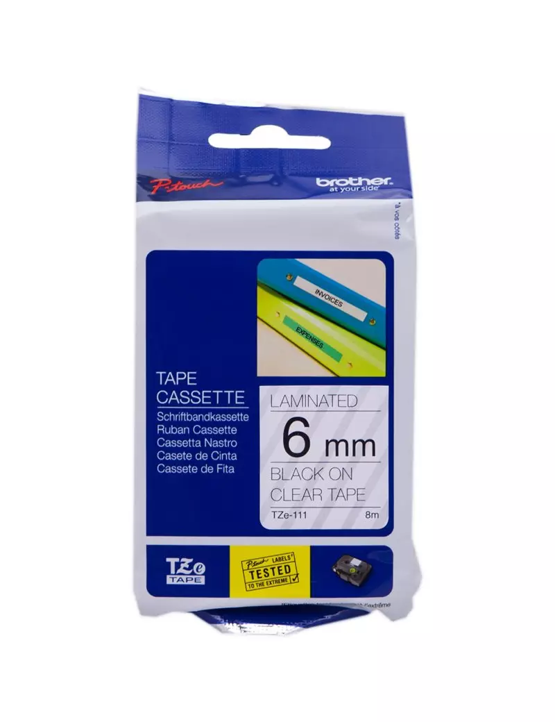 Nastro Originale Brother TZe-S111 - 6 mm x 8 m - Nero su Trasparente Nastro Originale Brother TZe-S111 - 6 mm x 8 m - Nero su Trasparente