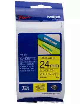 Nastro Originale Brother TZe-651 - 24 mm x 8 m - Nero su Giallo Laminato