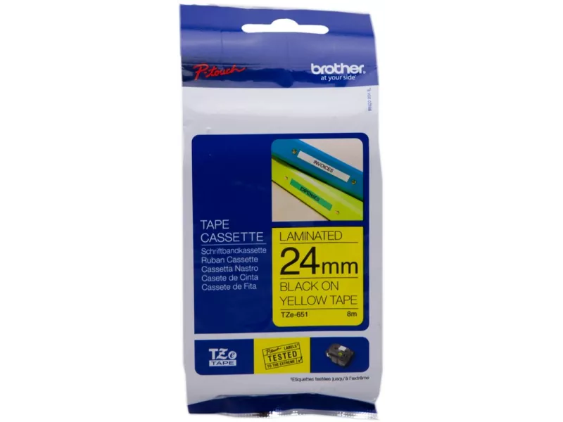 Nastro Originale Brother TZe-651 - 24 mm x 8 m - Nero su Giallo Laminato