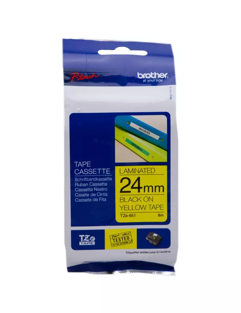 Nastro Originale Brother TZe-651 - 24 mm x 8 m - Nero su Giallo Laminato Nastro Originale Brother TZe-651 - 24 mm x 8 m - Nero su Giallo Laminato