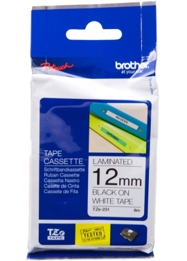 Nastro Originale Brother TZe-231 - 12 mm x 8 m - Laminato (Nero su Bianco)