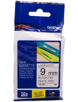 Nastro Originale Brother TZe-221 - 9 mm - Nero su Bianco