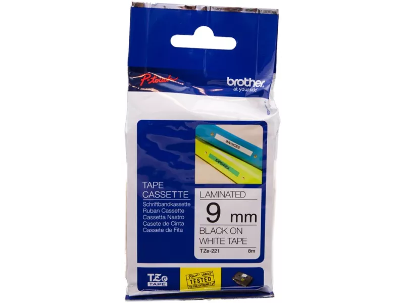 Nastro Originale Brother TZe-221 - 9 mm - Nero su Bianco Nastro Originale Brother TZe-221 - 9 mm - Nero su Bianco