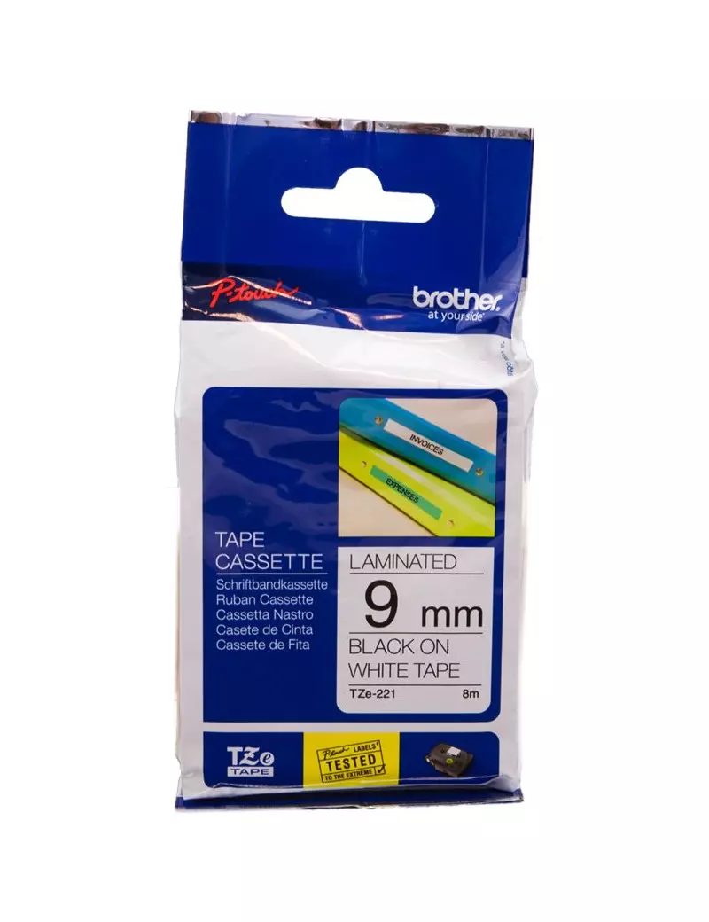 Nastro Originale Brother TZe-221 - 9 mm - Nero su Bianco Nastro Originale Brother TZe-221 - 9 mm - Nero su Bianco