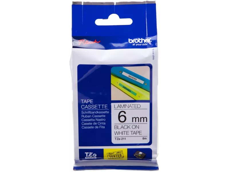 Nastro Originale Brother TZe-211 - 6 mm - Nero su Bianco