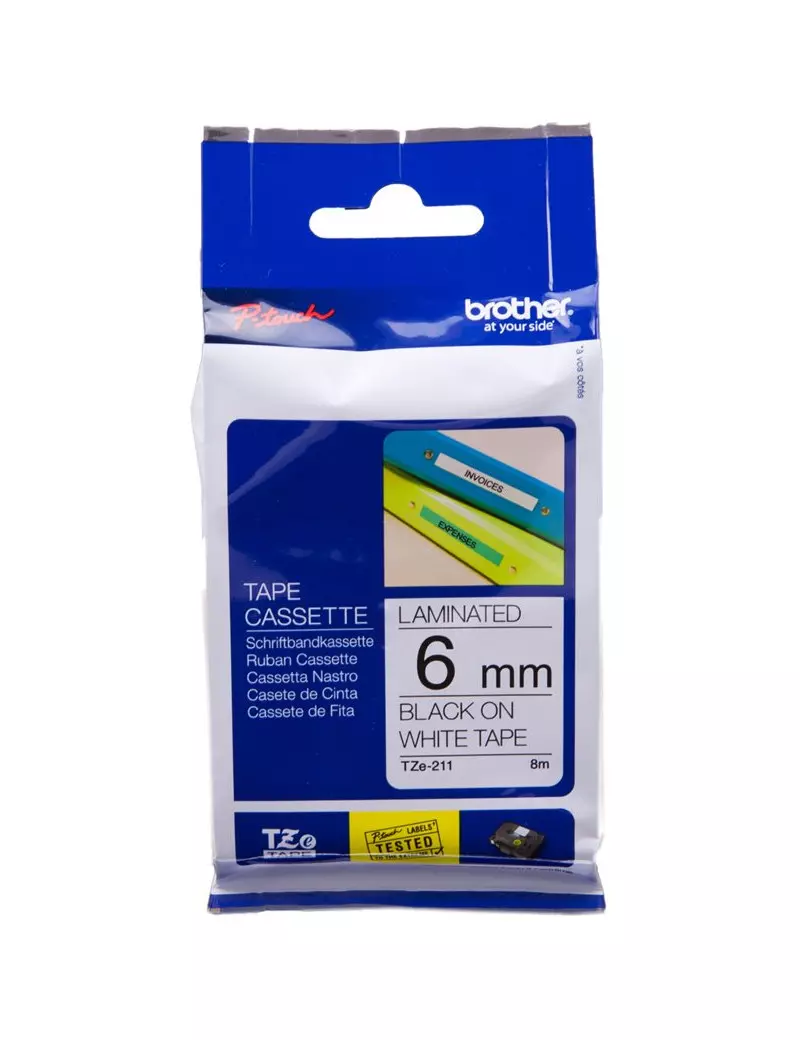 Nastro Originale Brother TZe-211 - 6 mm - Nero su Bianco Nastro Originale Brother TZe-211 - 6 mm - Nero su Bianco